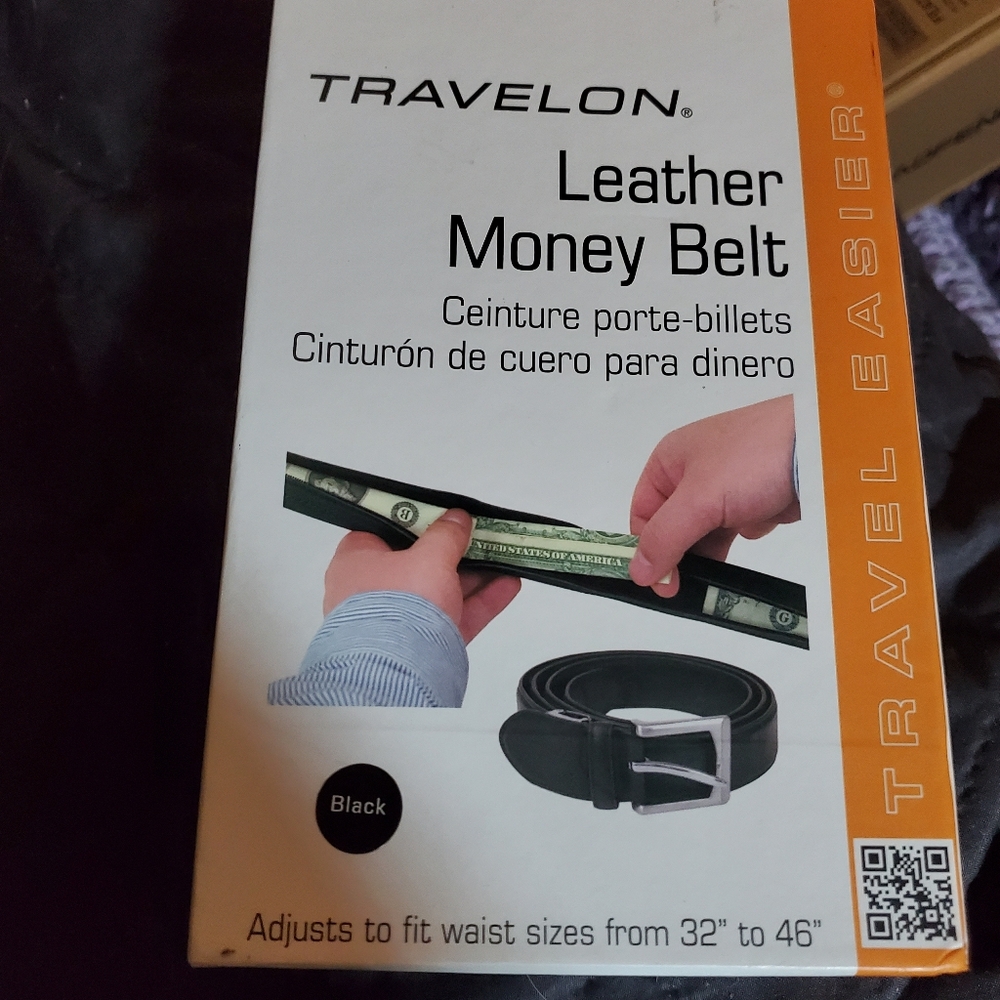 NWT Travelon Black Money Belt with Silver Buckle